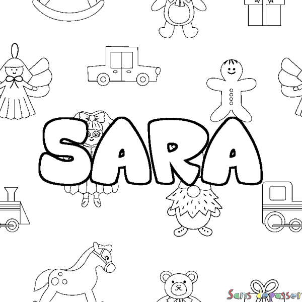 Coloriage pr&eacute;nom SARA - d&eacute;cor Jouets