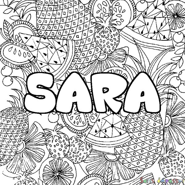 Coloriage pr&eacute;nom SARA - d&eacute;cor Mandala fruits
