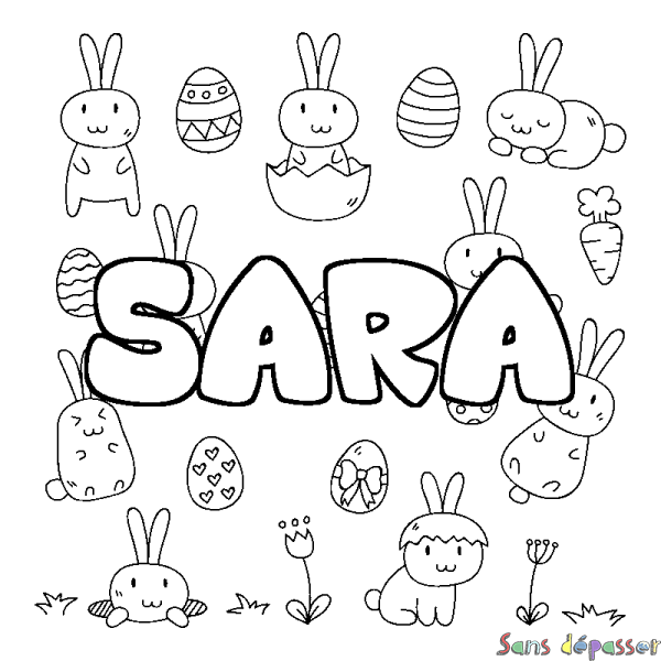 Coloriage pr&eacute;nom SARA - d&eacute;cor Paques