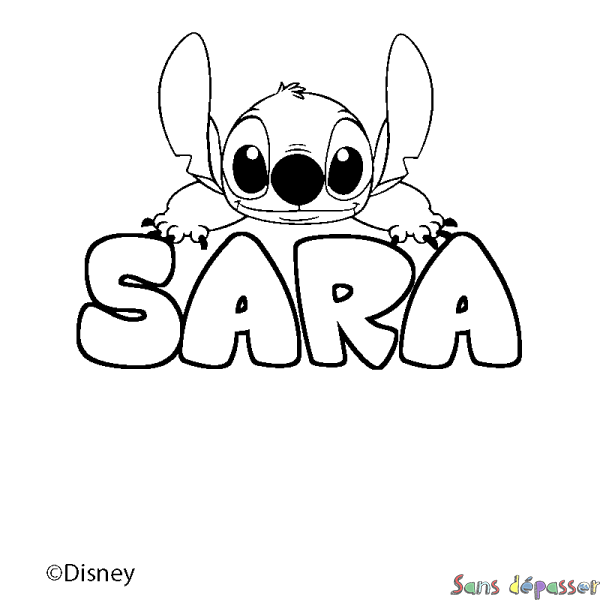 Coloriage pr&eacute;nom SARA - d&eacute;cor Stitch