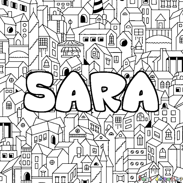 Coloriage prénom SARA - d&eacute;cor Ville