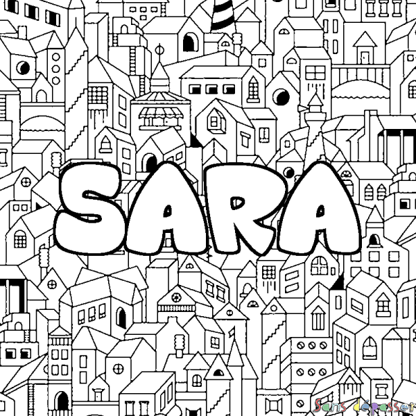 Coloriage pr&eacute;nom SARA - d&eacute;cor Ville
