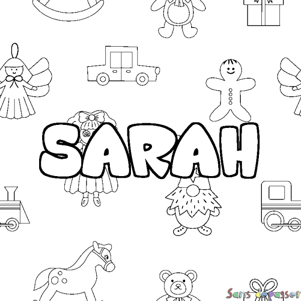 Coloriage pr&eacute;nom SARAH - d&eacute;cor Jouets