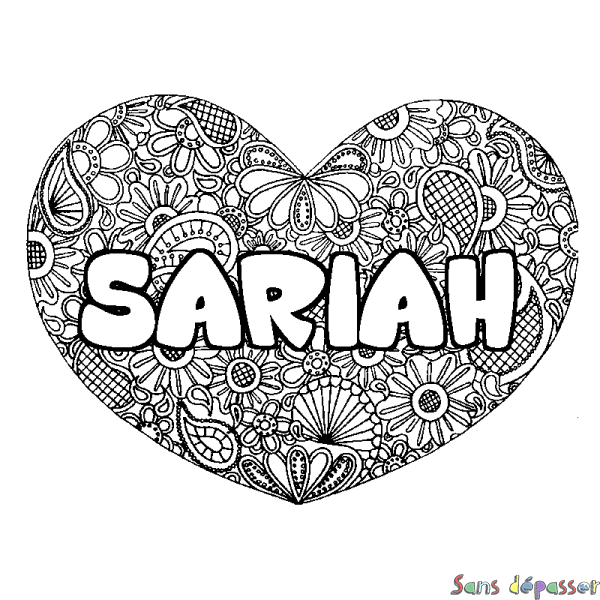 Coloriage prénom SARIAH - d&eacute;cor Mandala coeur