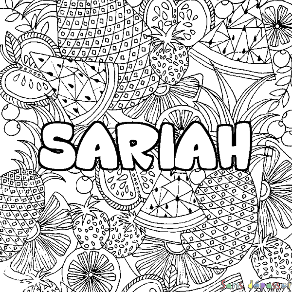 Coloriage pr&eacute;nom SARIAH - d&eacute;cor Mandala fruits