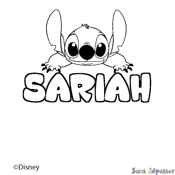Coloriage pr&eacute;nom SARIAH - d&eacute;cor Stitch