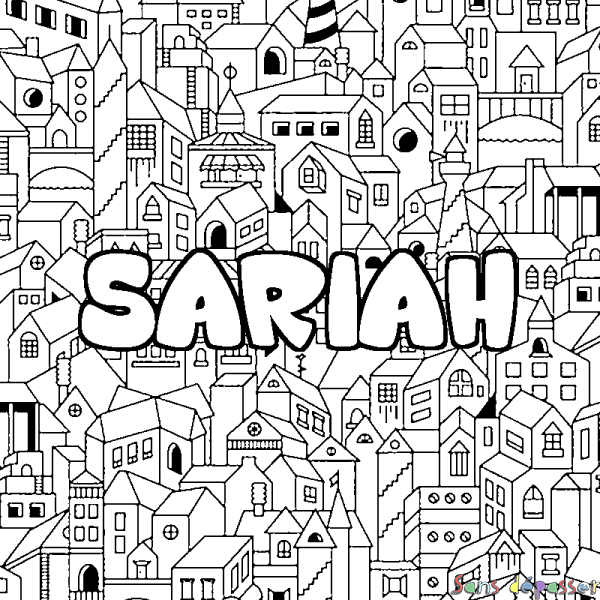 Coloriage pr&eacute;nom SARIAH - d&eacute;cor Ville