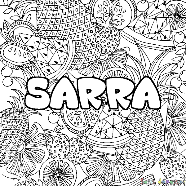 Coloriage prénom SARRA - d&eacute;cor Mandala fruits