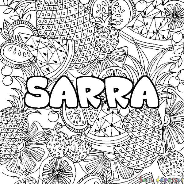 Coloriage pr&eacute;nom SARRA - d&eacute;cor Mandala fruits