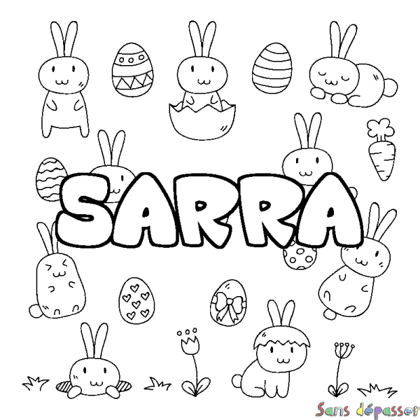 Coloriage pr&eacute;nom SARRA - d&eacute;cor Paques