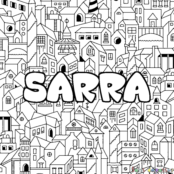 Coloriage pr&eacute;nom SARRA - d&eacute;cor Ville