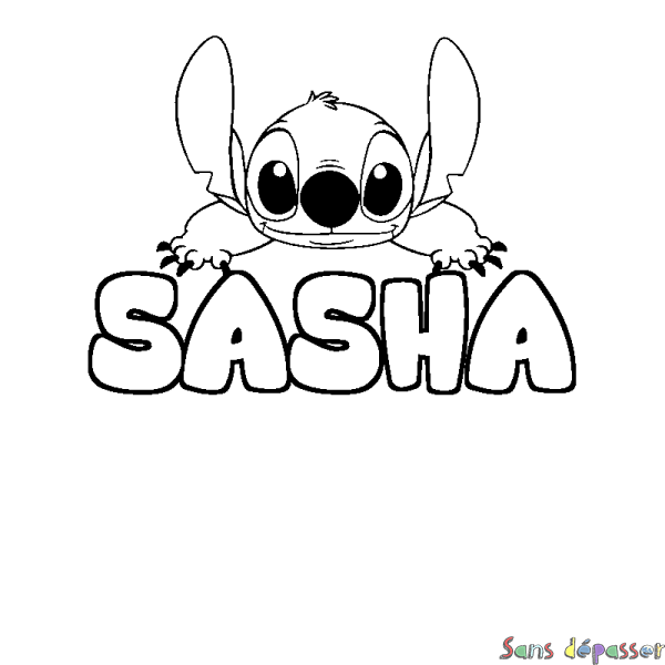 Coloriage prénom SASHA - d&eacute;cor Stitch