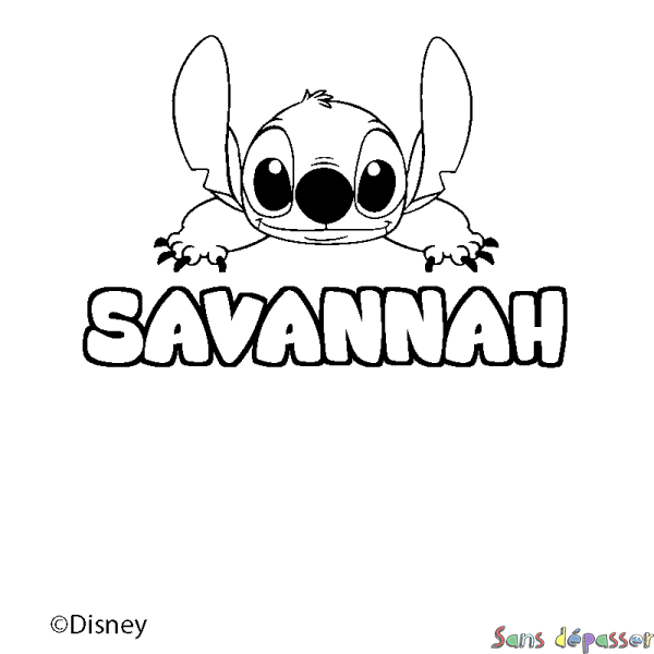 Coloriage pr&eacute;nom SAVANNAH - d&eacute;cor Stitch