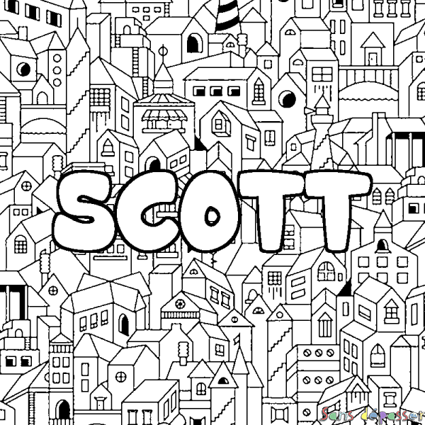 Coloriage prénom SCOTT - d&eacute;cor Ville