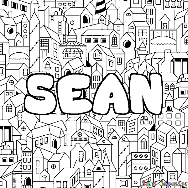 Coloriage pr&eacute;nom SEAN - d&eacute;cor Ville