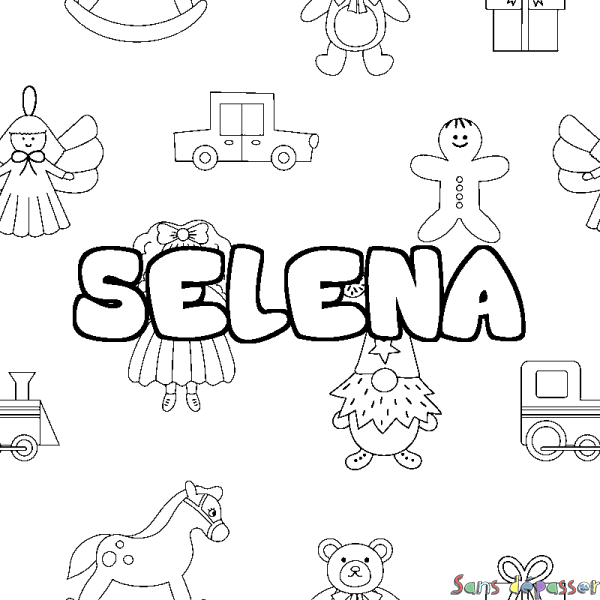 Coloriage pr&eacute;nom SELENA - d&eacute;cor Jouets