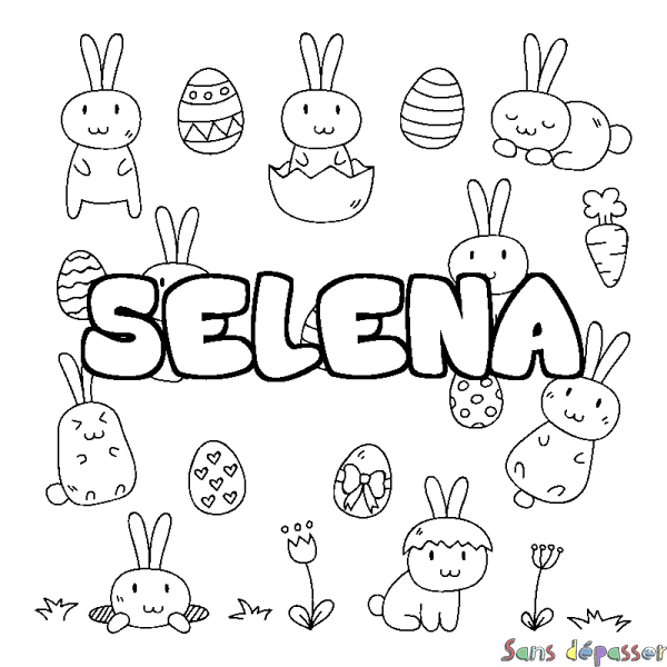 Coloriage pr&eacute;nom SELENA - d&eacute;cor Paques