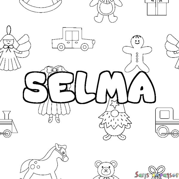Coloriage pr&eacute;nom SELMA - d&eacute;cor Jouets