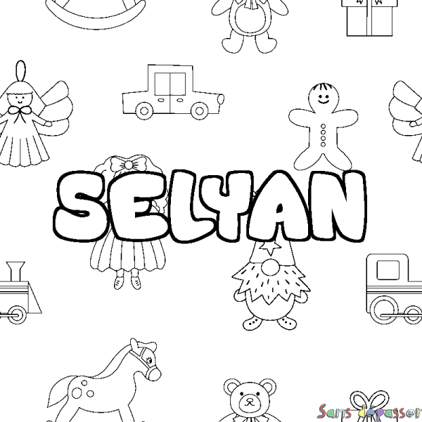 Coloriage pr&eacute;nom SELYAN - d&eacute;cor Jouets