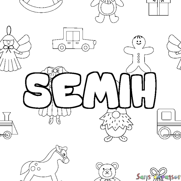 Coloriage pr&eacute;nom SEMIH - d&eacute;cor Jouets