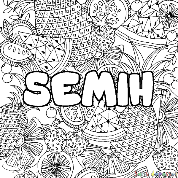 Coloriage pr&eacute;nom SEMIH - d&eacute;cor Mandala fruits