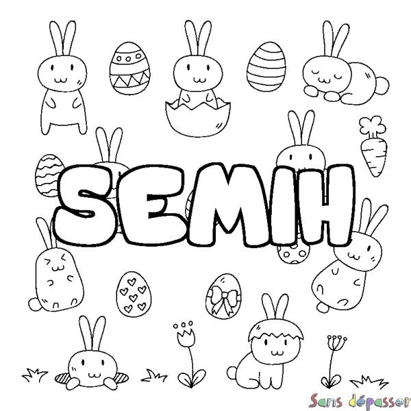 Coloriage pr&eacute;nom SEMIH - d&eacute;cor Paques