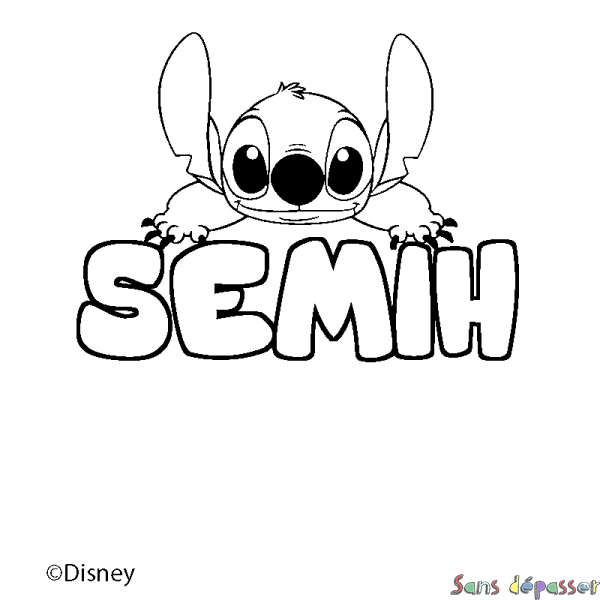 Coloriage pr&eacute;nom SEMIH - d&eacute;cor Stitch