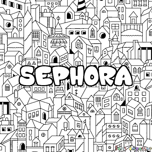 Coloriage pr&eacute;nom SEPHORA - d&eacute;cor Ville