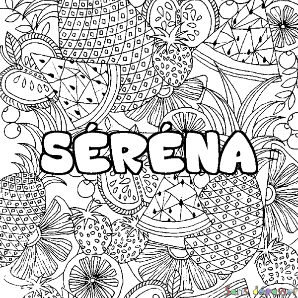 Coloriage pr&eacute;nom S&Eacute;R&Eacute;NA - d&eacute;cor Mandala fruits