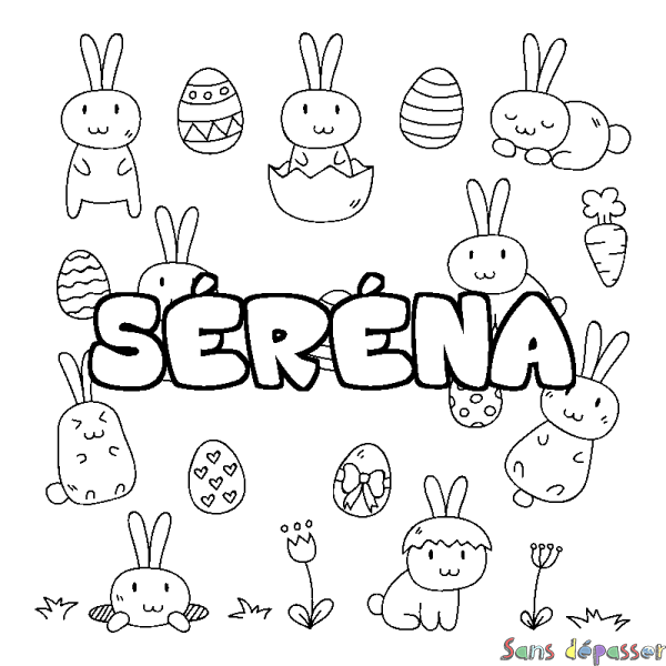 Coloriage pr&eacute;nom S&Eacute;R&Eacute;NA - d&eacute;cor Paques