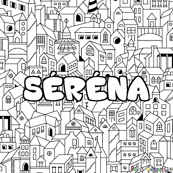 Coloriage pr&eacute;nom S&Eacute;R&Eacute;NA - d&eacute;cor Ville