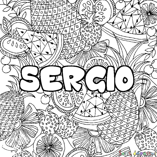 Coloriage pr&eacute;nom SERGIO - d&eacute;cor Mandala fruits