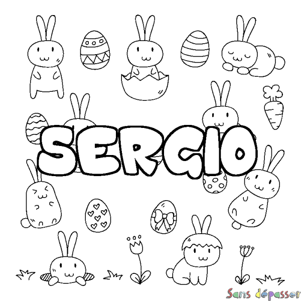 Coloriage pr&eacute;nom SERGIO - d&eacute;cor Paques