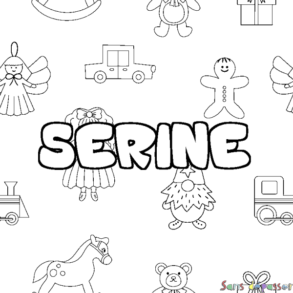Coloriage pr&eacute;nom SERINE - d&eacute;cor Jouets