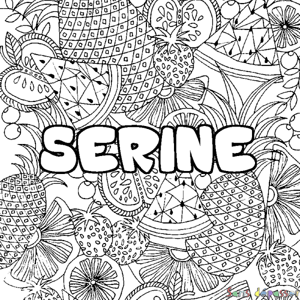 Coloriage pr&eacute;nom SERINE - d&eacute;cor Mandala fruits