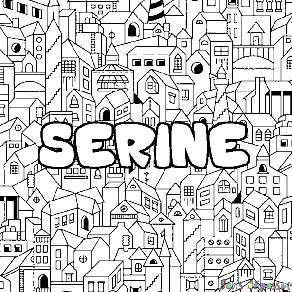 Coloriage pr&eacute;nom SERINE - d&eacute;cor Ville