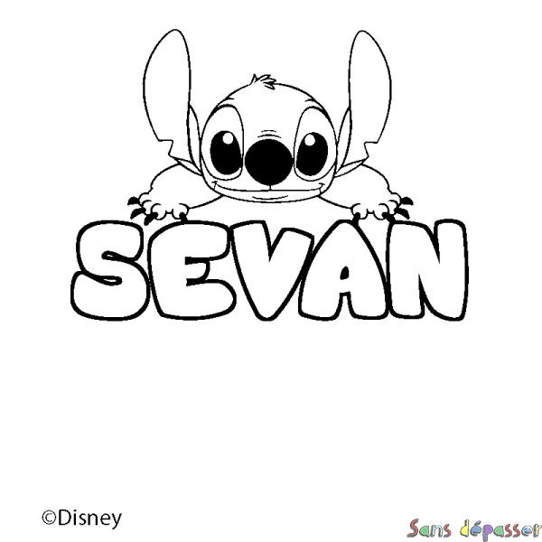 Coloriage pr&eacute;nom SEVAN - d&eacute;cor Stitch