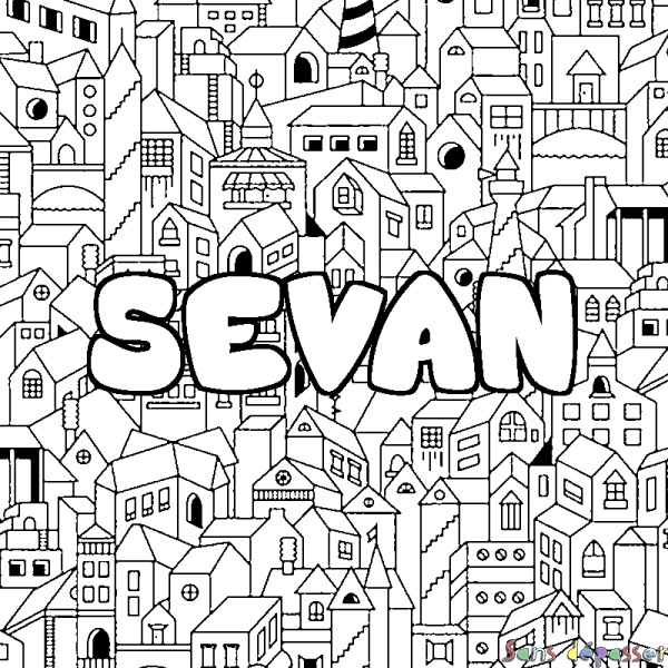 Coloriage prénom SEVAN - d&eacute;cor Ville