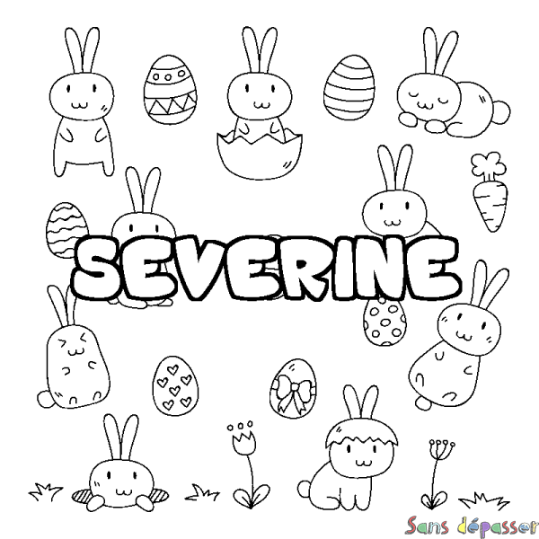 Coloriage pr&eacute;nom SEVERINE - d&eacute;cor Paques