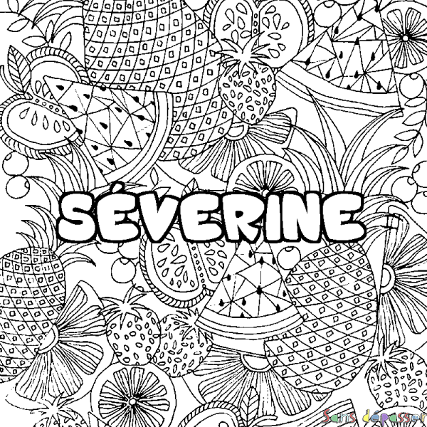 Coloriage pr&eacute;nom S&Eacute;VERINE - d&eacute;cor Mandala fruits
