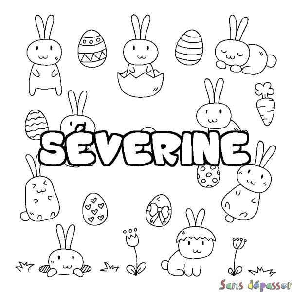 Coloriage pr&eacute;nom S&Eacute;VERINE - d&eacute;cor Paques