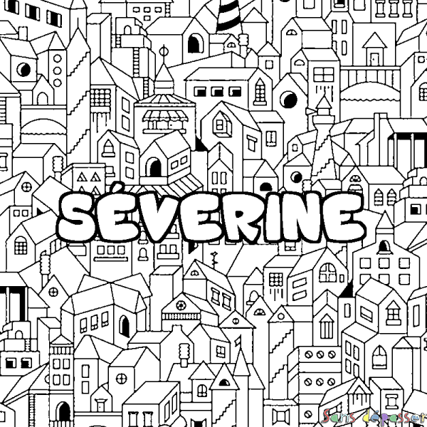 Coloriage pr&eacute;nom S&Eacute;VERINE - d&eacute;cor Ville