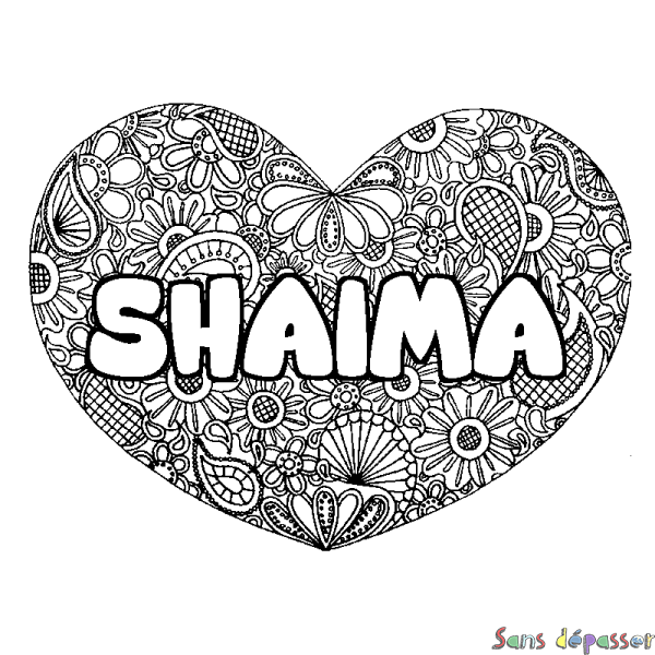 Coloriage prénom SHAIMA - d&eacute;cor Mandala coeur