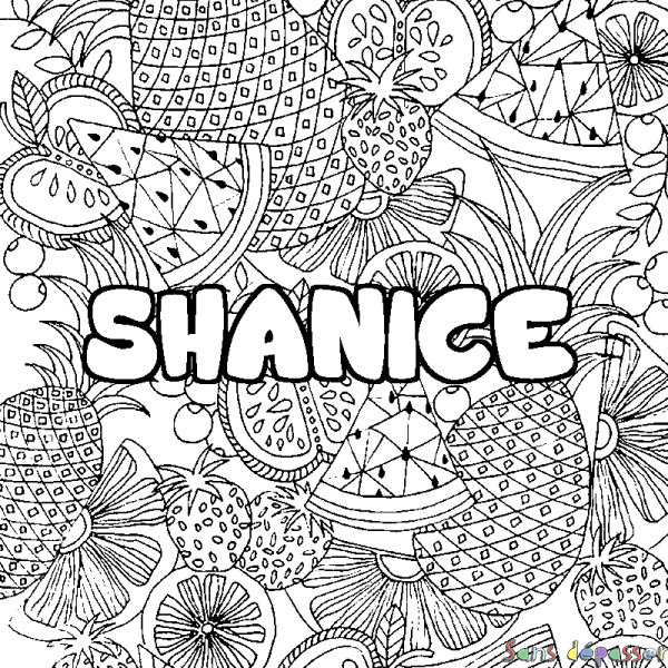Coloriage pr&eacute;nom SHANICE - d&eacute;cor Mandala fruits