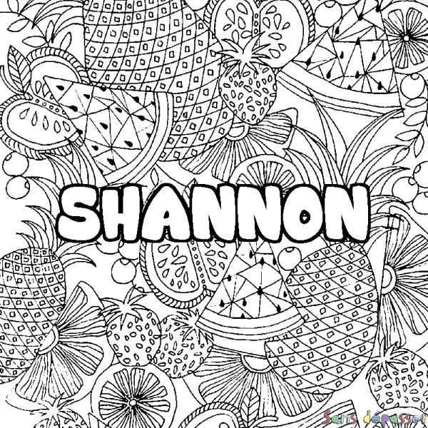Coloriage prénom SHANNON - d&eacute;cor Mandala fruits