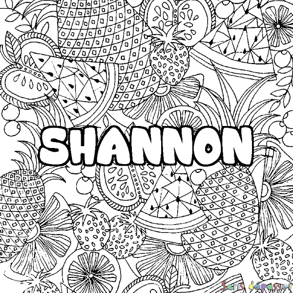 Coloriage pr&eacute;nom SHANNON - d&eacute;cor Mandala fruits
