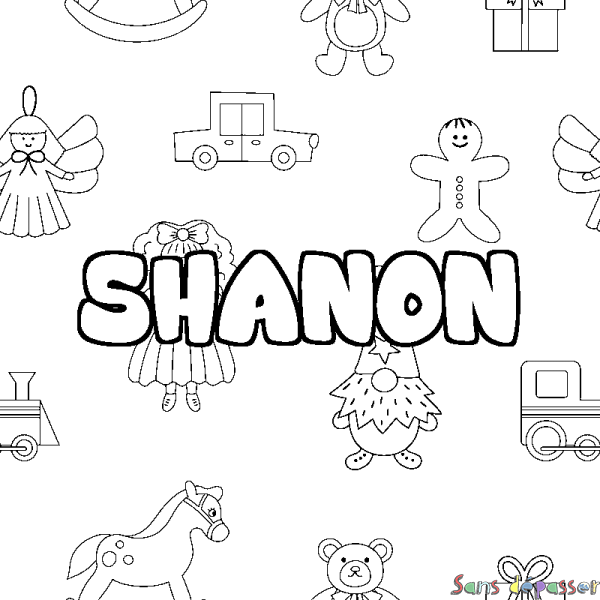 Coloriage pr&eacute;nom SHANON - d&eacute;cor Jouets