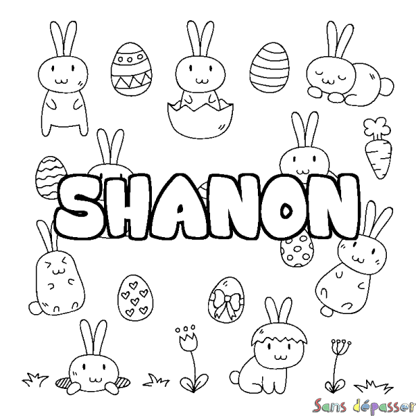 Coloriage pr&eacute;nom SHANON - d&eacute;cor Paques