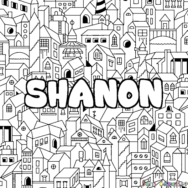 Coloriage pr&eacute;nom SHANON - d&eacute;cor Ville