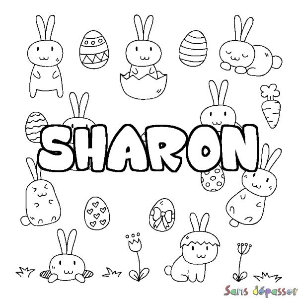 Coloriage pr&eacute;nom SHARON - d&eacute;cor Paques